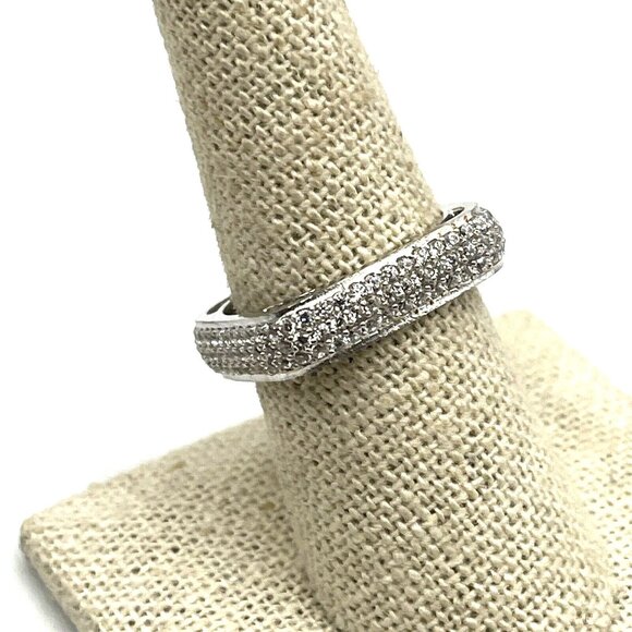 Sterling Silver Square Micro Pave Cubic Zirconia Eternity Band Ring 8.25 New - Picture 1 of 10